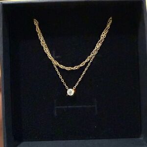 Delicate 18K Gold PVD Layered Necklace with Solitaire Pendant
